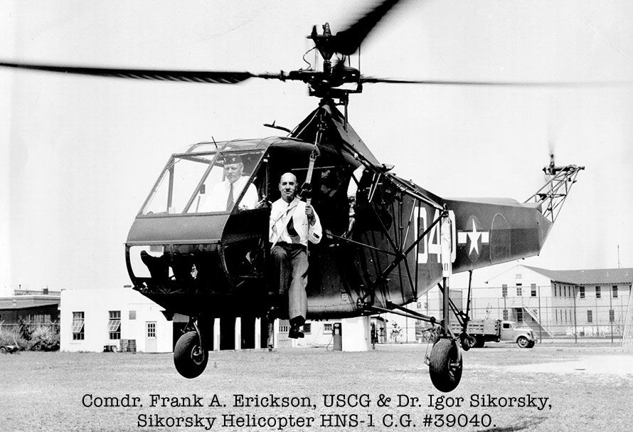 Igor Sikorsky and the world's first mass-produced helicopter, the Sikorsky R-4, 1944