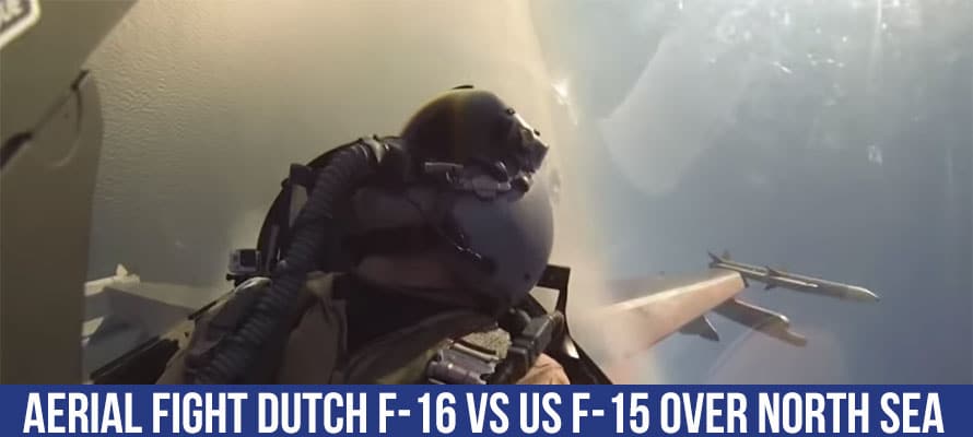 Aerial fight Dutch F-16 vs US F-15 over the North Sea