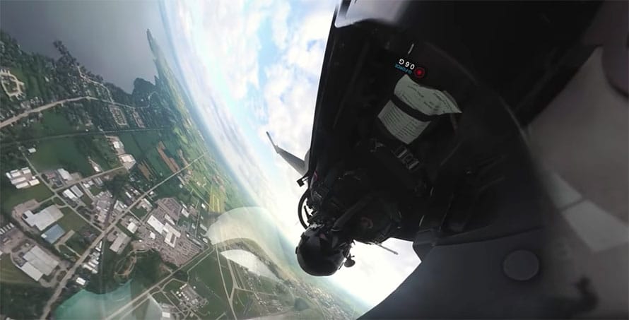 Unique F-16 Cockpit View Fixed on Horizon During Flight