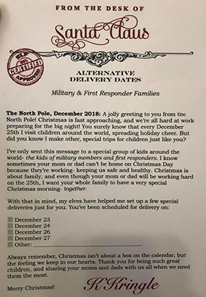 santa letter for military and first responders families